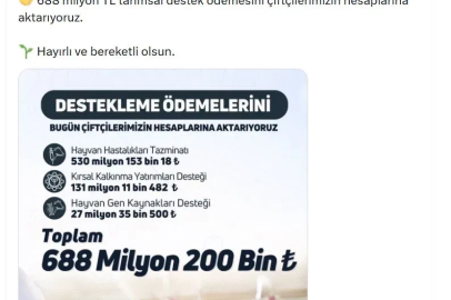 Çiftçilere 688 milyon lira tarımsal destek